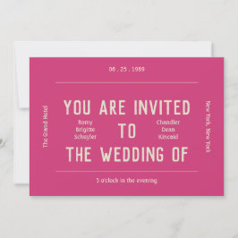 Retro Vibranly Pink and Cream Wedding Einladung