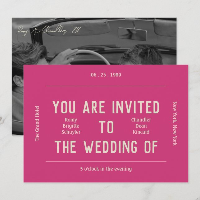 Retro Vibranly Pink and Cream Wedding Einladung (Vorne/Hinten)