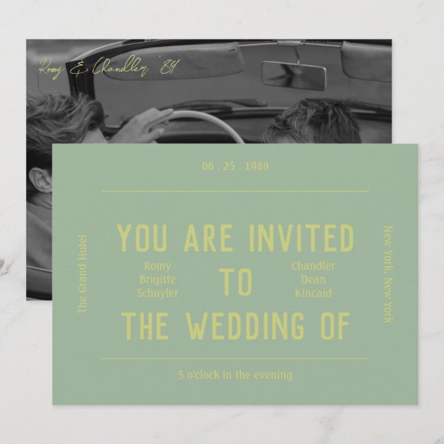 Retro Vibranme monochrome grüne Hochzeit Einladung (Vorne/Hinten)