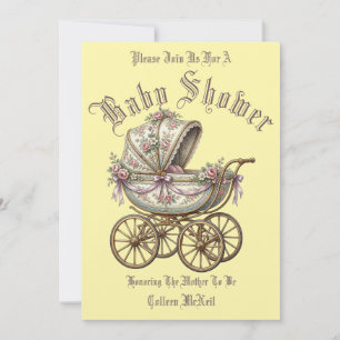 Retro-Victorian-Ära-Kinderwagen-Baby-Shower-Vorlag Einladung