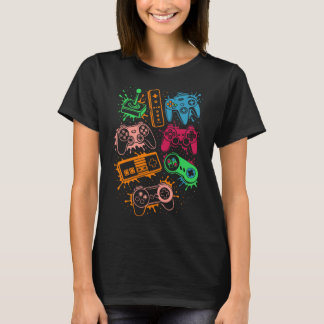 Retro Video Game Controller Gaming Splash T-Shirt