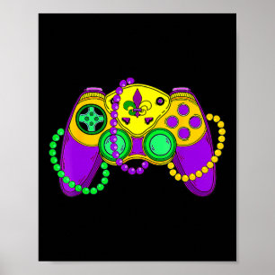Retro Video Game Controller Hat Mardi Gras Gaming Poster