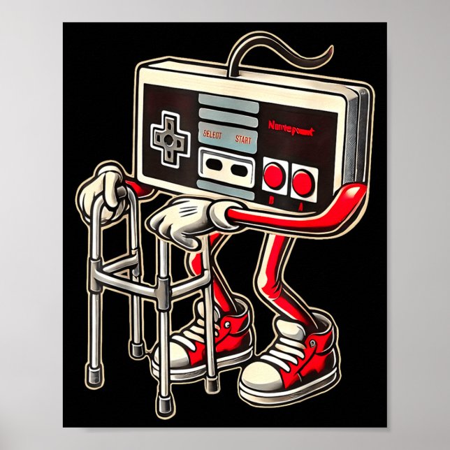 Retro Video Game Controller With Walker Funny Game Poster (Vorne)