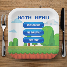 Retro Video Game Menu 1. Geburtstag Party Pappteller