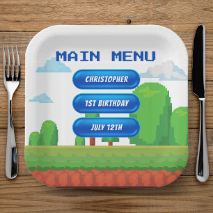 Retro Video Game Menu 1. Geburtstag Party Pappteller