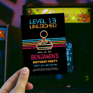 Retro-Videospiel-Gamer-Junge-Geburtstag Einladung