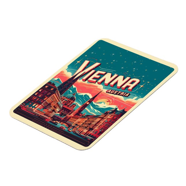 Retro Vienna City Austria Skyline-Geschenke Magnet (Linke Seite)