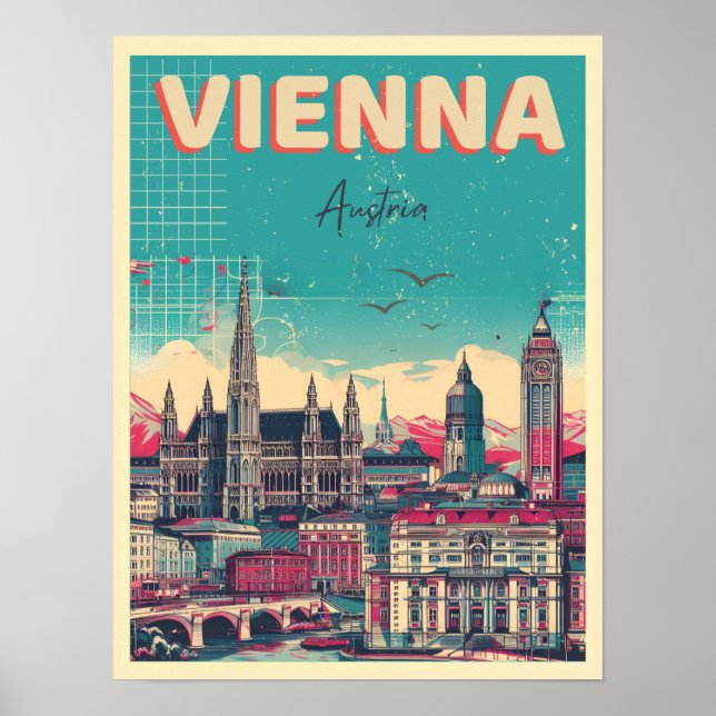 Retro Vienna City Austria Skyline-Geschenke Poster (Vorne)