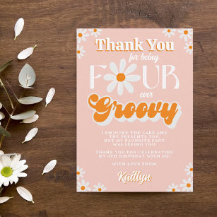 Retro Vier je Groovy Girls 4. Geburtstag Dankeskarte