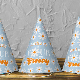 Retro Vier Jungen Groovy Jungs 4. Geburtstag Partyhütchen