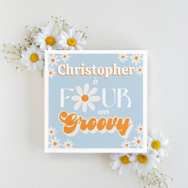 Retro Vier Jungen Groovy Jungs 4. Geburtstag Serviette