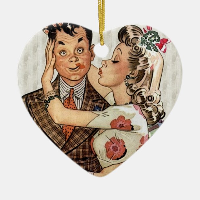 Retro Vierzigerjahre, die Paare küssen Keramikornament (Vorne)