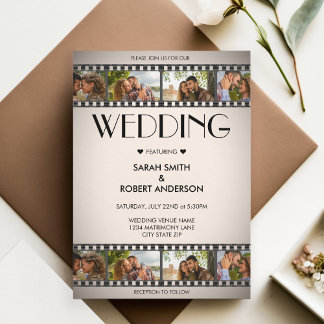Retro Vignette Foto Collage Film Strip Hochzeit Einladung