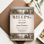 Retro Vignette Photo Collage Film Strip Wedding Einladung<br><div class="desc">Retro wedding invitation with film strip photo collage.  Cream / tan vignette background.  Personalize with your personal wedding details and newlywed couple photographs.</div>