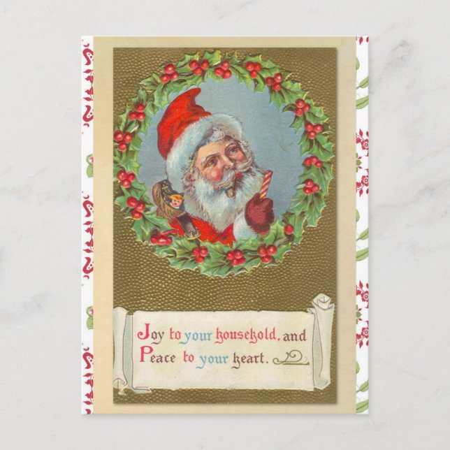Retro Viktorianisch Weihnachten Weihnachtsmann Postkarte (Vorderseite)