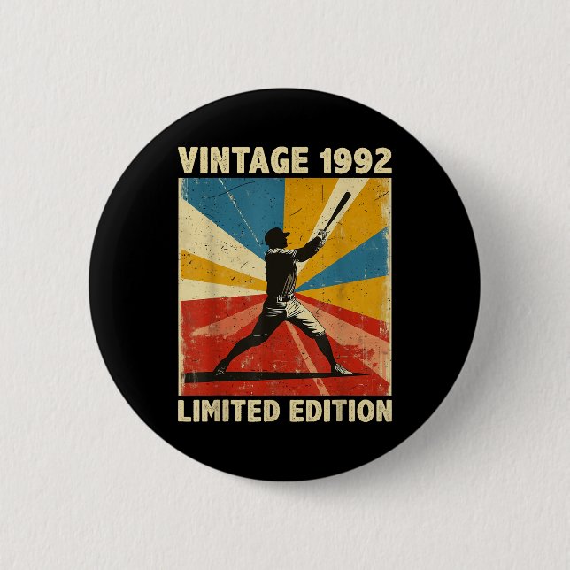 Retro Vintag 1992 Baseball Lover Limited Edition Button (Vorderseite)