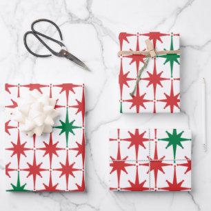 Retro Vintag 50er Weihnachts-Star-Muster Geschenkpapier Set