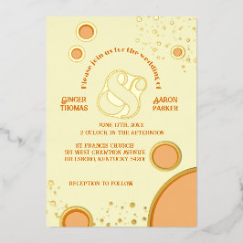 Retro Vintag Ampersand Orange Circle Wedding Gold Folieneinladung