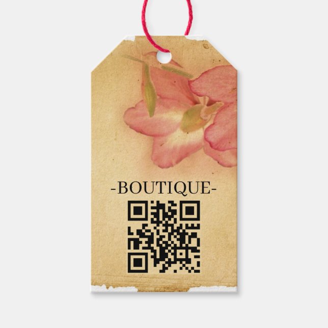 Retro Vintag antikes Blumenmuster QR Code Geschenkanhänger (Vorderseite)