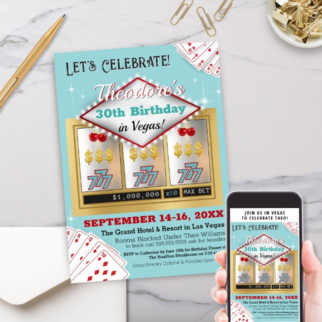 Retro Vintag Aqua Blue Vegas Casino Einladung (Vintage Retro Las Vegas Casino Theme Birthday Party Special Event Bachelorette Party Invitations)
