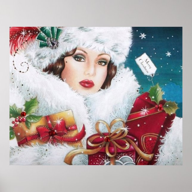 Retro Vintag Art Deko Lady Weihnachtsposter (Vorne)