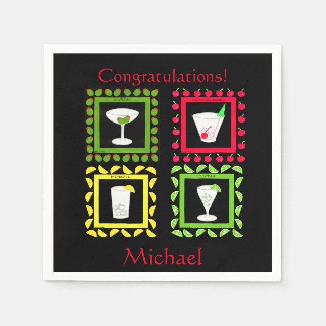 Retro Vintag Art Martini, altmodisch, Highball Serviette (Vorderseite)