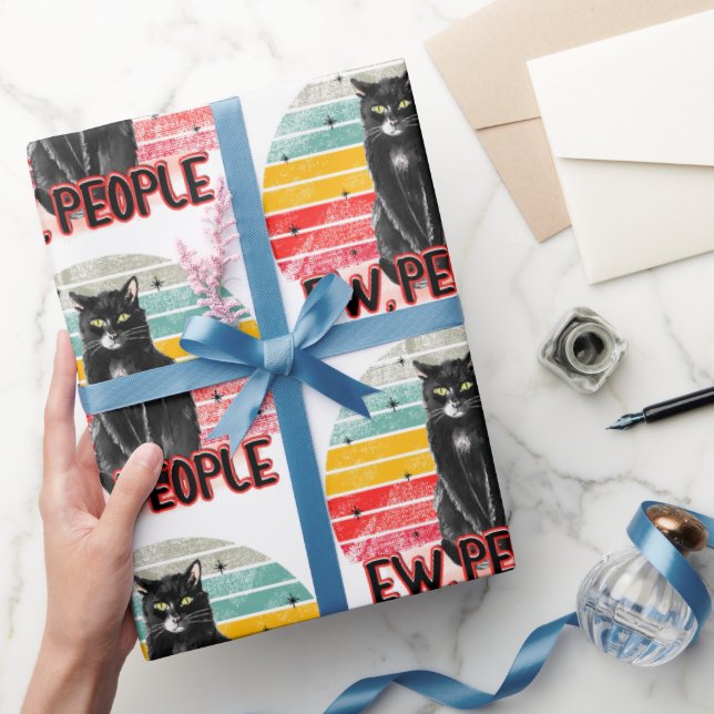 Retro Vintag Black Cat Ew People Geschenkpapier (Schenken)