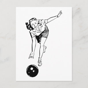 Retro Vintag Black & White 10 Button Bowling Woman Postkarte