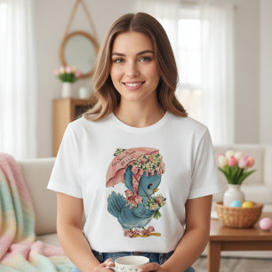 Retro Vintag Blue Bird Osterzeit Hallo T-Shirt