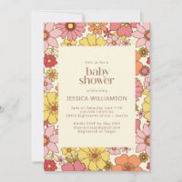 Retro Vintag Boho Pink Yellow Floral Baby Dusche
