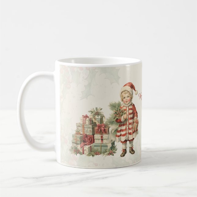 Retro Vintag Boy Christmas Geschenke Kaffeetasse (Links)