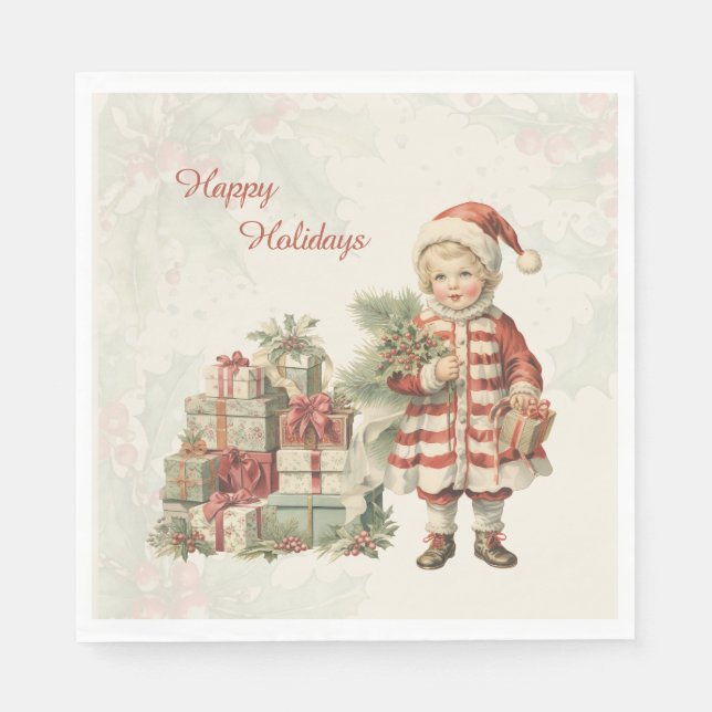 Retro Vintag Boy Christmas Geschenke Serviette (Vorderseite)