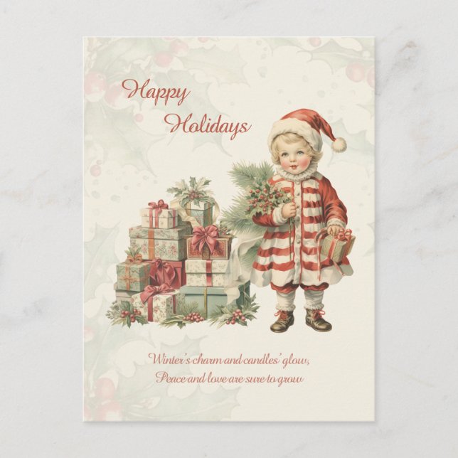 Retro Vintag Boy Weihnachtsgeschenke Grußkarte Postkarte (Vorderseite)