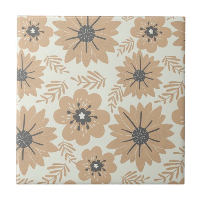 Retro Vintag Brown Floral Fliese (Vorderseite)