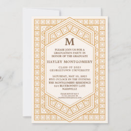 Retro Vintag Caramel Monogramm Abschluss Einladung