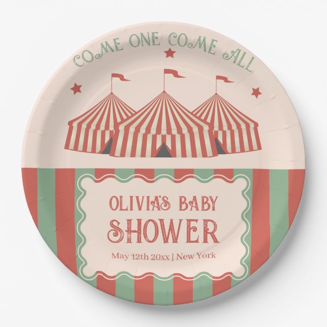 Retro Vintag Carnival Circus Baby Dusche Pappteller (Vorderseite)