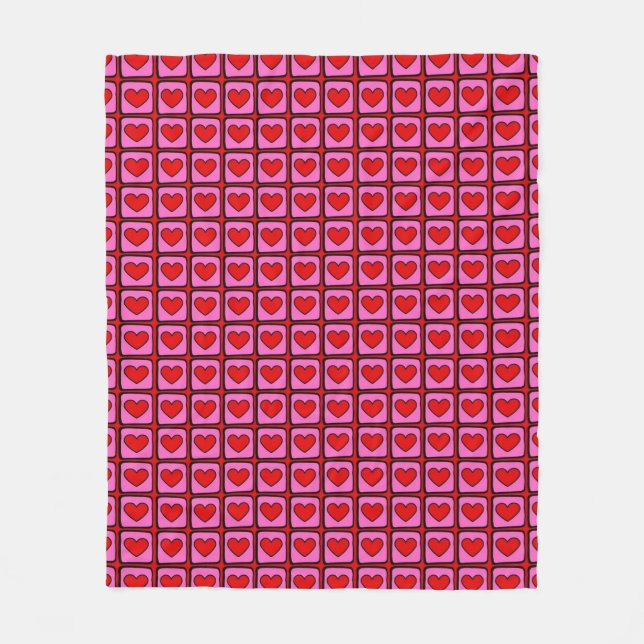 Retro Vintag Checkered Heart Y2K Pattern Fleecedecke (Vorderseite)