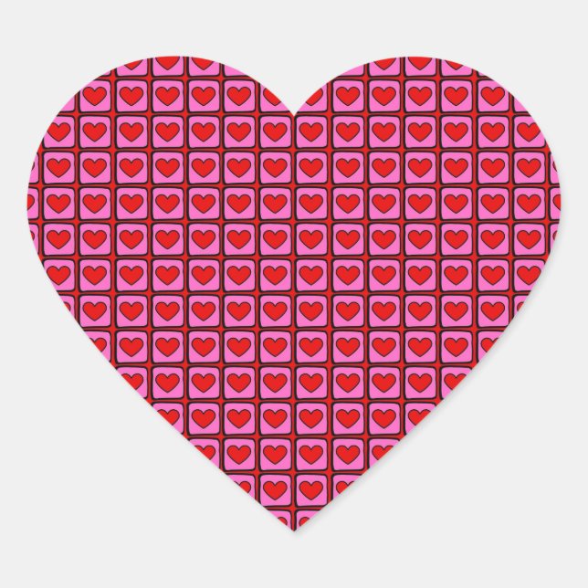 Retro Vintag Checkered Heart Y2K Pattern Herz-Aufkleber (Vorderseite)