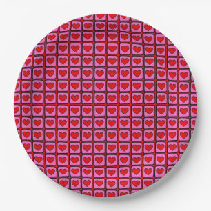 Retro Vintag Checkered Heart Y2K Pattern Pappteller