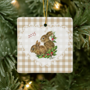 Retro Vintag Coquette Baby Animals Bunny Gingham Keramikornament