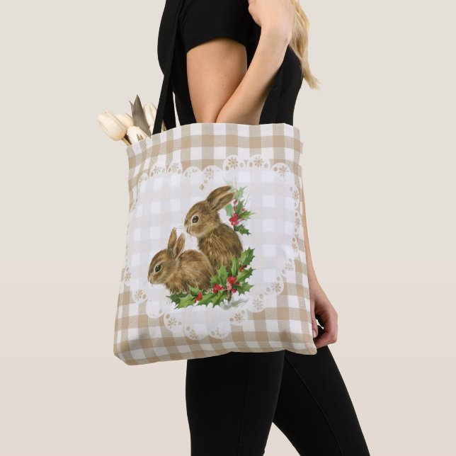 Retro Vintag Coquette Baby Animals Bunny Gingham Tasche (Von Nahem)