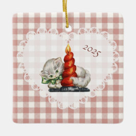 Retro Vintag Coquette Baby Animals Cat Gingham Keramikornament