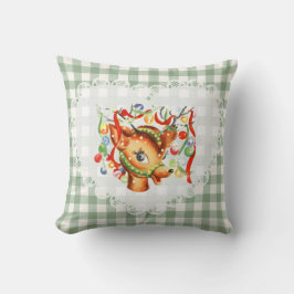 Retro Vintag Coquette Baby Animals Deer Gingham Kissen