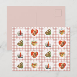 Retro Vintag Coquette Baby Animals Gingham Feiertagspostkarte