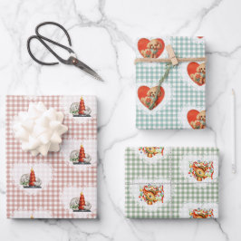 Retro Vintag Coquette Baby Animals Gingham Geschenkpapier Set