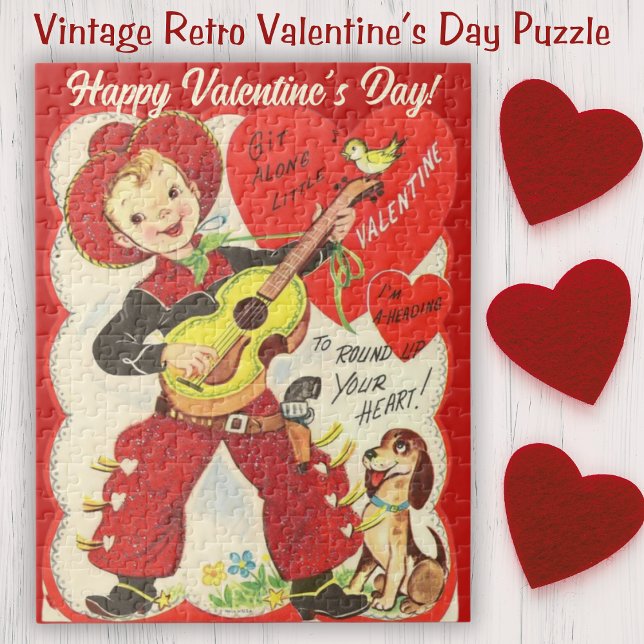 Retro Vintag Cowboy mit Guitar Valentinstag (Retro Vintage Cowboy with Guitar Valentine's Day Jigsaw Puzzle)