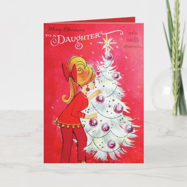 Retro Vintag Daughter Weihnachtskarte hinzufügen Feiertagskarte (Vorderseite)