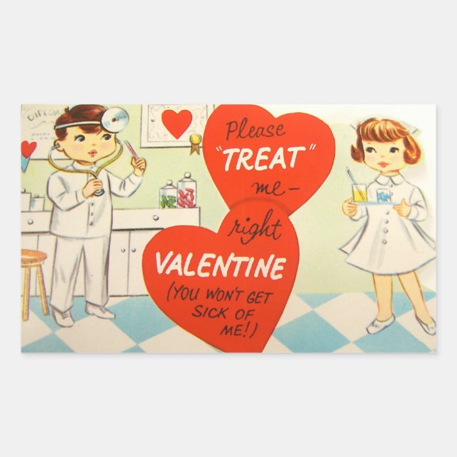 Retro Vintag Doctor Nurse Valentine Aufkleber (Vorderseite)