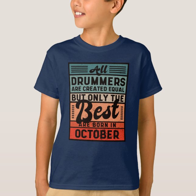 Retro Vintag Drummer Geburtstag Oktober T-Shirt (Vorderseite)