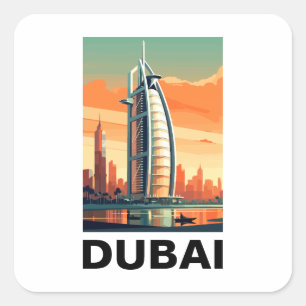 Retro Vintag Dubai UAE Skyline Quadratischer Aufkleber